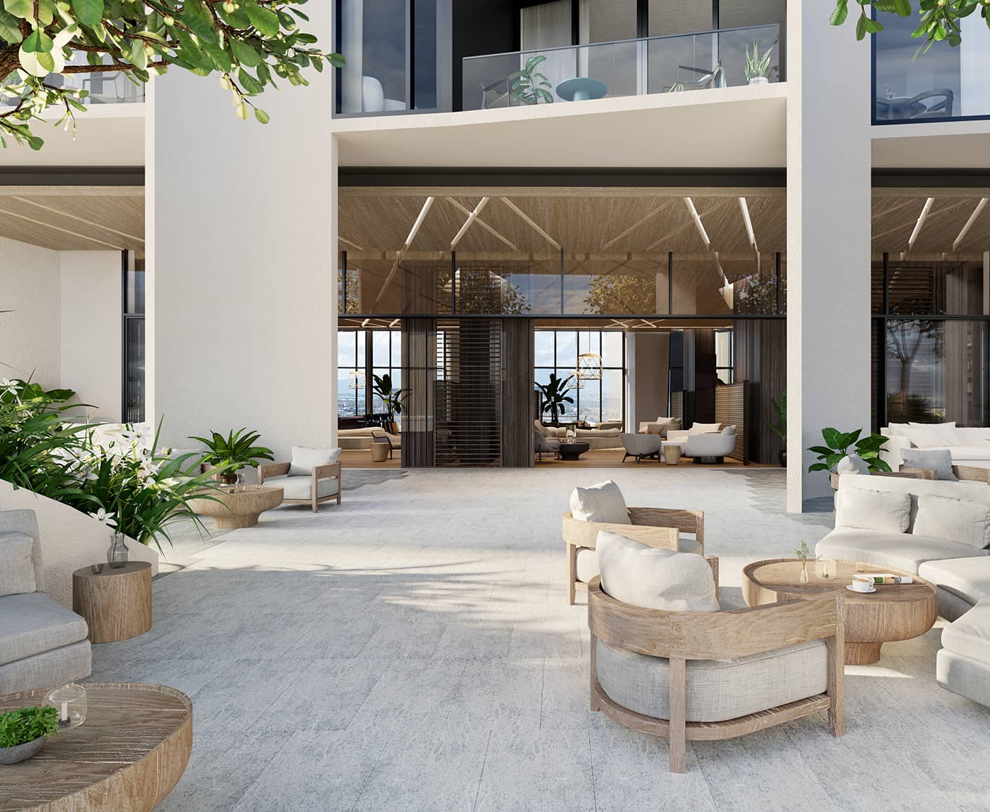 Outdoor seating on the amenity deck