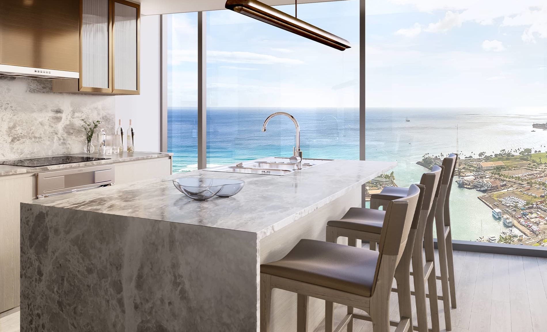 Kitchen overlooking the Pacific Ocean